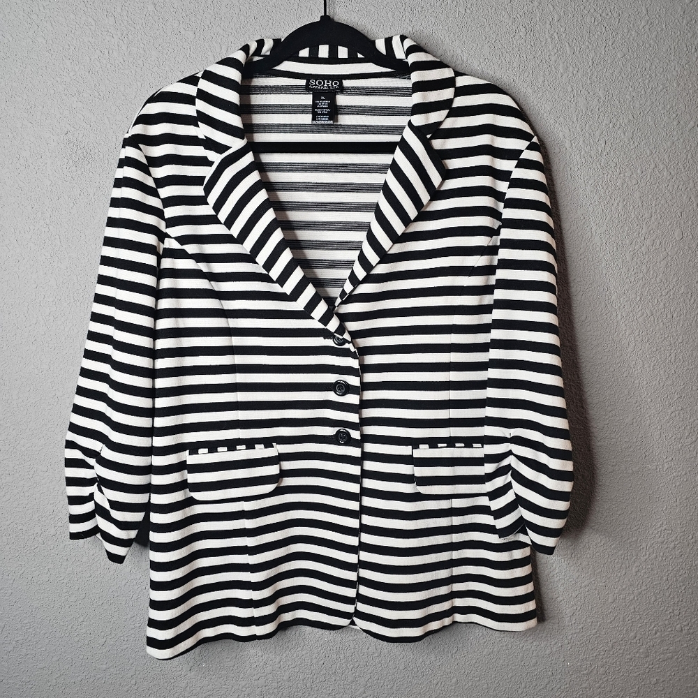 SOHO Apparel Jersey Knit Blazer Womens‎ XL Striped 3/4 Sleeve Ladies Jacket